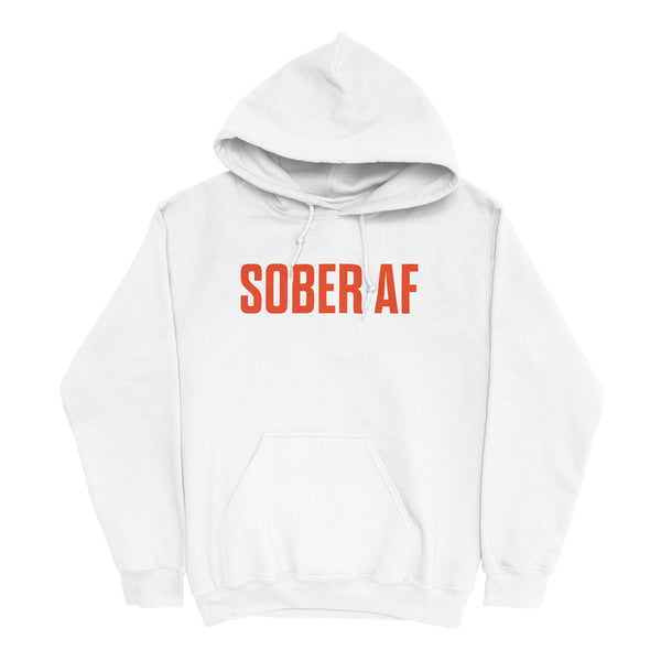 Sober AF Hoodie — Orange on White