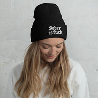 Sober As Fuck Beanie — White on Black