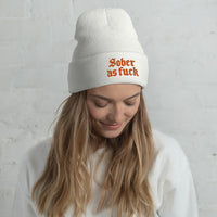 Sober As Fuck Beanie — Orange on White