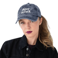 Sober As Fuck Dad Hat — White on Vintage Cotton Twill Navy