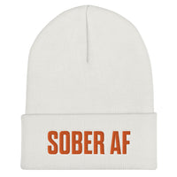 Sober AF Beanie — Orange on White