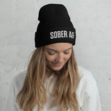 Sober AF Beanie — White on Black