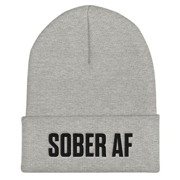 Sober AF Beanie — Black on Grey Heather