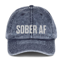 Sober AF Dad Hat — White on Vintage Cotton Twill Navy