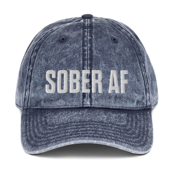 Sober AF Dad Hat — White on Vintage Cotton Twill Navy