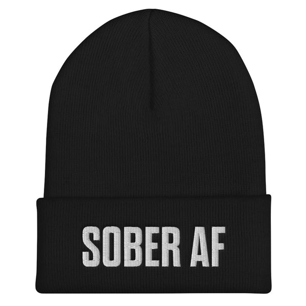 Sober AF Beanie — White on Black