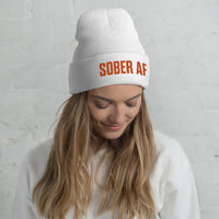 Sober AF Beanie — Orange on White