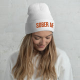 Sober AF Beanie — Orange on White