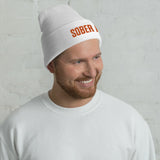 Sober AF Beanie — Orange on White