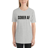 Sober AF Unisex T-Shirt — Black on Grey Heather