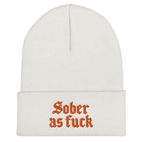 Sober As Fuck Beanie — Orange on White