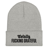 Totally Fucking Grateful Beanie — Black on Grey Heather