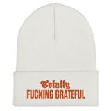 Totally Fucking Grateful Beanie — Orange on White