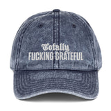 Totally Fucking Grateful Dad Hat — White on Vintage Cotton Twill Navy