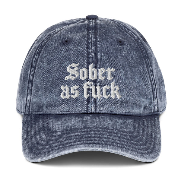 Sober As Fuck Dad Hat — White on Vintage Cotton Twill Navy