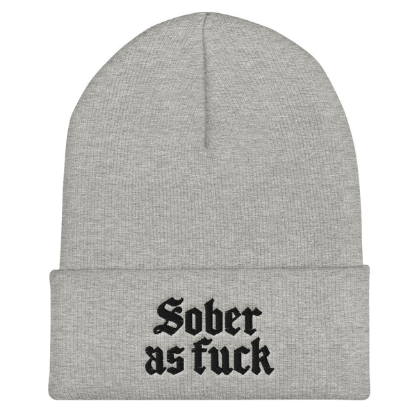 Sober As Fuck Beanie — Black on Grey Heather