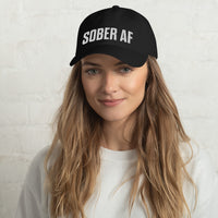 Sober AF Dad Hat — White on Solid Black