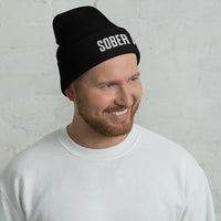 Sober AF Beanie — White on Black